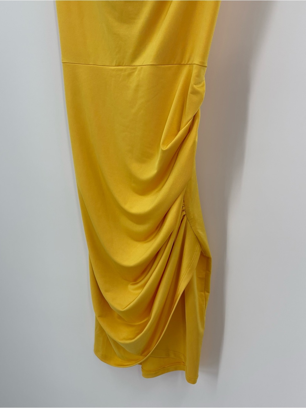 Y2K Yellow Cowl Neck Slip Dress Spaghetti Strap Sexy Ruched Large - Picture 2 of 12